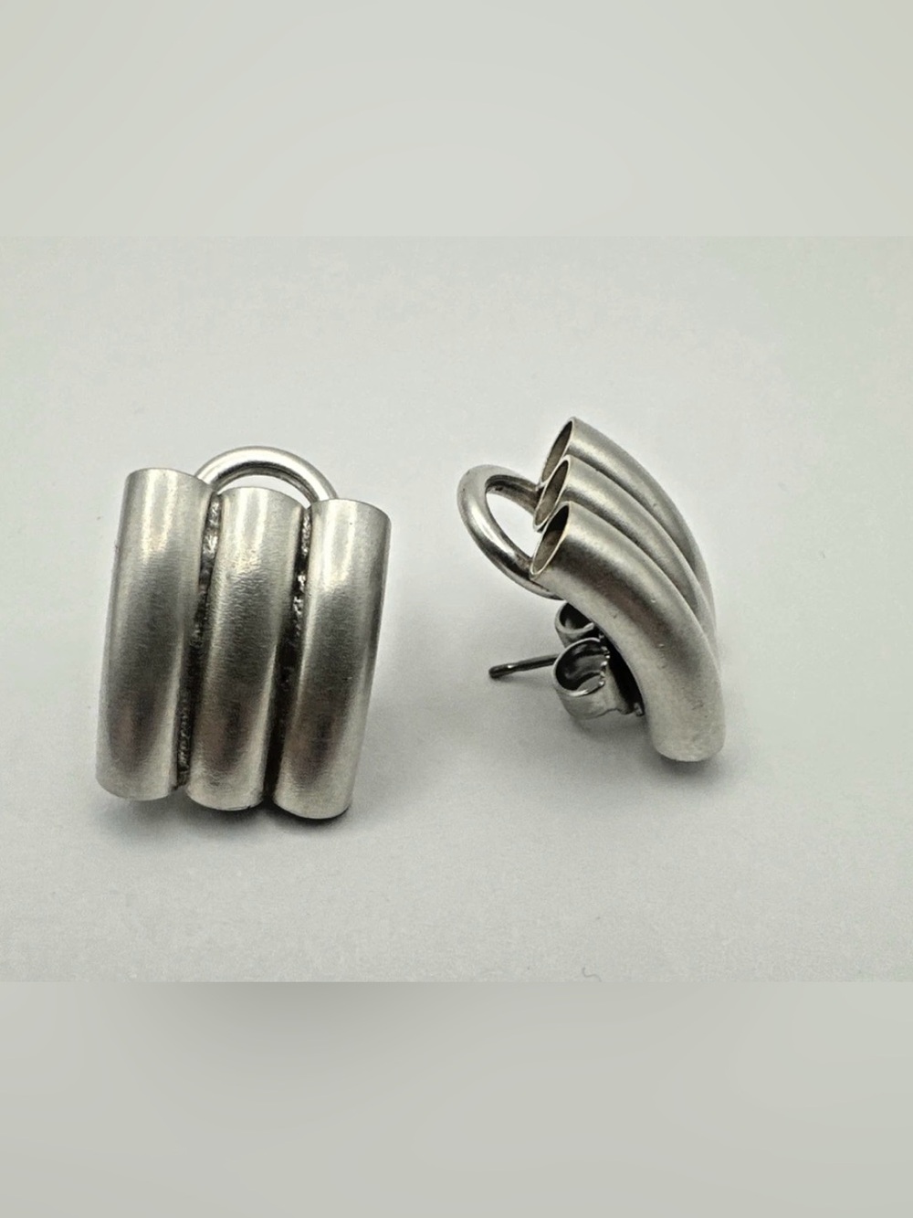 Marjorie Baer Earrings Silver Tube Metal Tubing Brutalist Modernist Vintage